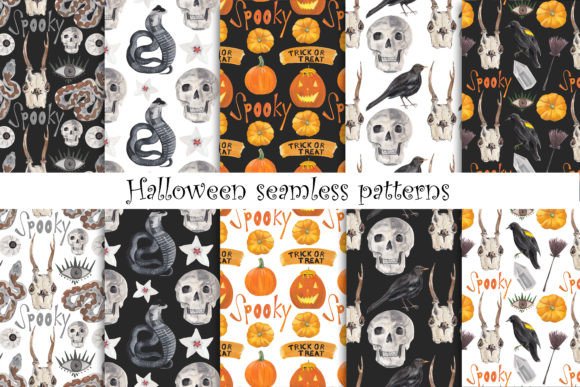Download Halloween Seamless Patterns Set 10 Jpgs - Halloween Collection