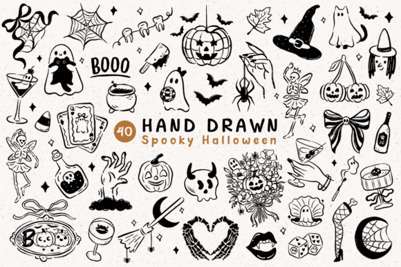 Download Hand Drawn Spooky Halloween Clipart Set - Halloween Collection