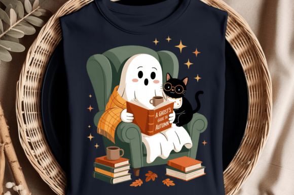 Download Cute Ghost Reading Book with Black Cat - Cute Collection