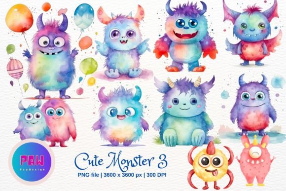Download Cute Monster 3 Watercolor Sublimation - Cute Collection