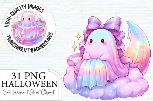 Download Cute Iridescent Ghost Clipart Bundle PNG - Cute Collection