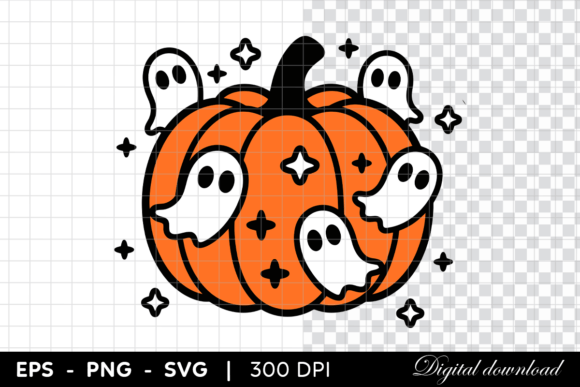 Download Cute Pumpkin with Floating Ghosts - Cute Collection