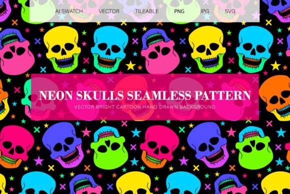 Download Neon Skull Halloween Seamless Pattern - Halloween Collection
