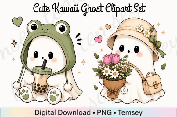 Download Cute Kawaii Ghost Clipart Set - Cute Collection