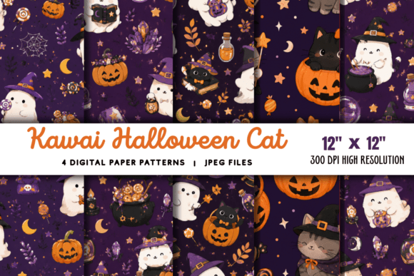 Download Kawaii Halloween Cat Digital Pattern 2 - Halloween Collection