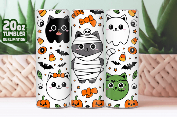Download Halloween Cat Pattern Tumbler Wrap Png - Halloween Collection