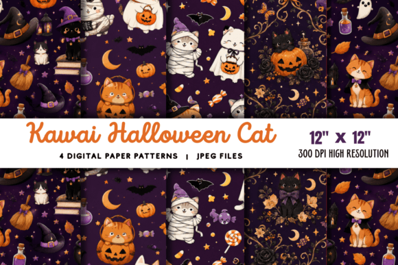 Download Kawaii Halloween Cat Digital Pattern 3 - Halloween Collection
