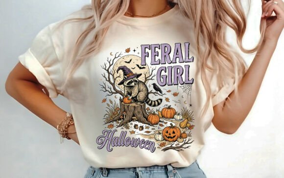 Download Feral Girl Raccoon Halloween T-shirt Png - Halloween Collection