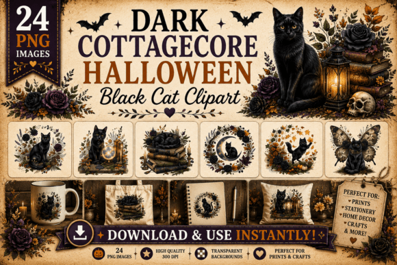 Download Dark Cottagecore Halloween Black Cat - Halloween Collection