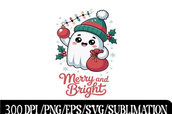 Download Cute Ghost Merry and Bright Christmas De - Cute Collection