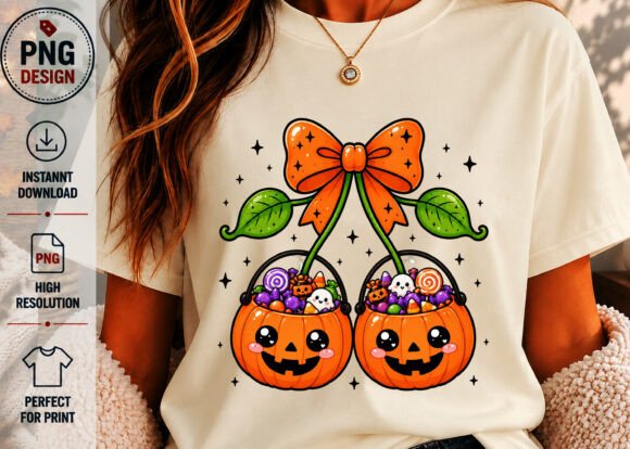 Download Cute Pumpkin Candy Bucket Cherries PNG - Cute Collection