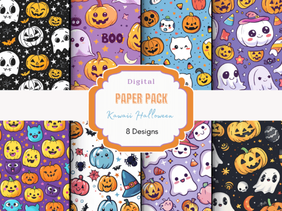 Download Kawaii Halloween Patterns Digital Paper - Halloween Collection