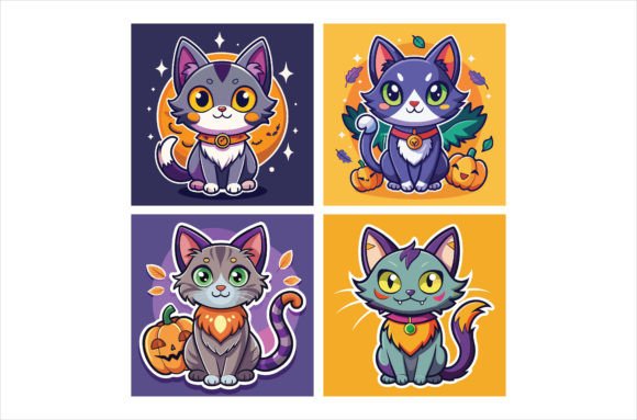 Download Cute Halloween Cat Stickers Graphic - Halloween Collection