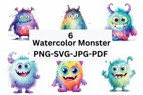 Download Watercolor Cute Monster PNG-JPG-SVG-PDF - Cute Collection
