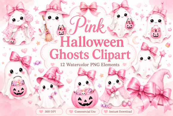 Download Pink Halloween Ghost Clipart Bundle - Halloween Collection