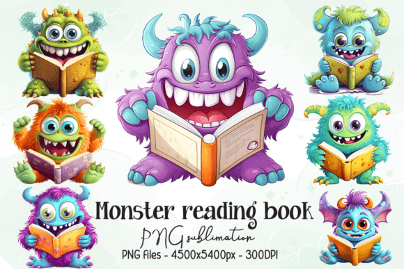 Download Cute Monster Reading Book PNG Design - Cute Collection