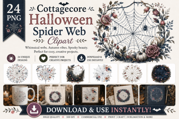 Download Cottagecore Halloween Spider Web Clipart - Halloween Collection