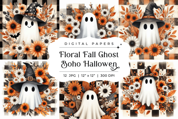 Download Floral Fall Ghost Boho Halloween Backgrounds - Halloween Collection