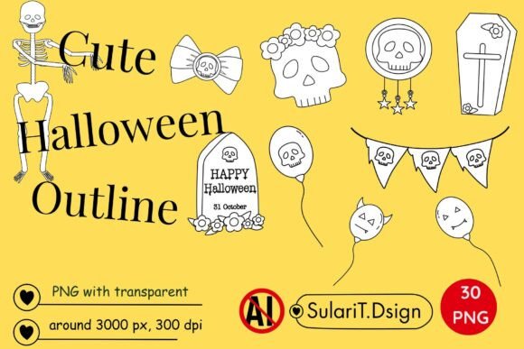 Download Cute Halloween Outline Clipart ( 30 PNG) - Halloween Collection