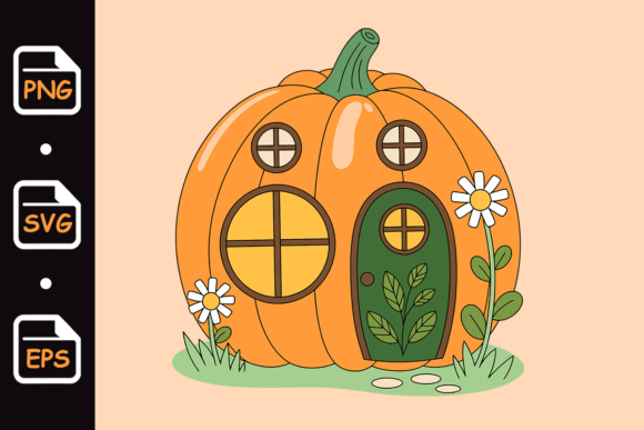 Download Cute Pumpkin House with Flowers Cartoon - Cute Collection