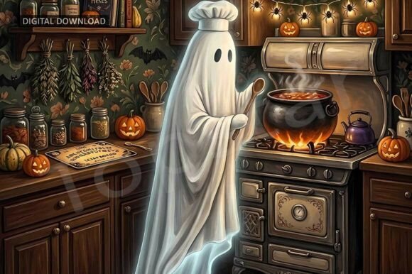 Download Cozy Kitchen Halloween Decor Ghost Chef - Halloween Collection