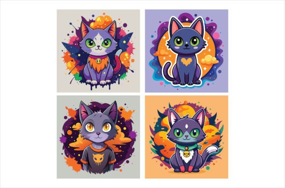 Download Cute Halloween Cat Stickers Graphic - Halloween Collection