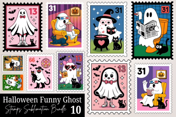 Download Halloween Funny Ghost Stamps PNG Design - Halloween Collection