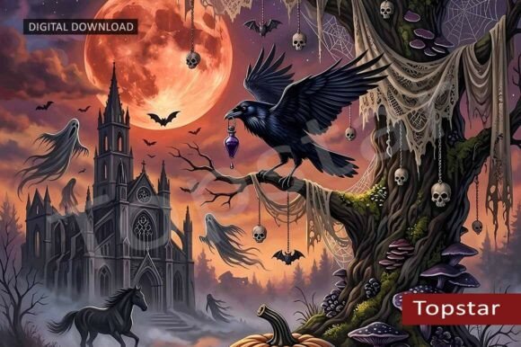 Download Spooky Graveyard Scene Halloween Decor - Halloween Collection