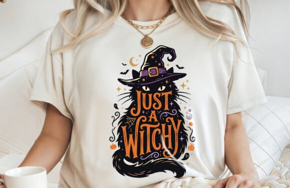 Download Just a Witchy Cat Halloween T-shirt Png - Halloween Collection
