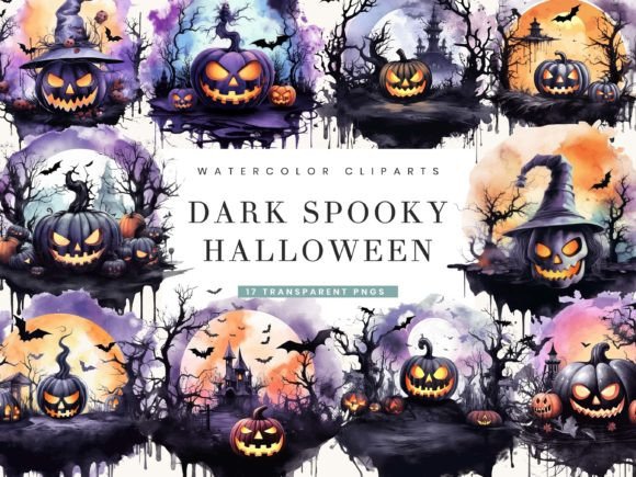 Download Watercolor Dark Spooky Halloween Clipart - Halloween Collection