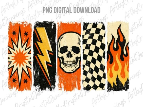 Download Vintage Retro Halloween Skull Flames PNG - Halloween Collection