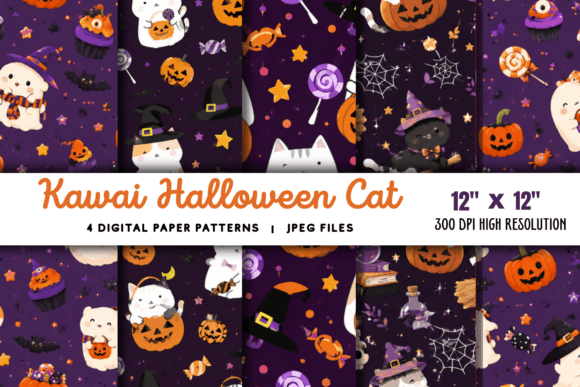 Download Kawaii Halloween Cat Digital Pattern 1 - Halloween Collection