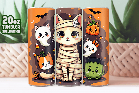 Download Halloween Cat Pattern Tumbler Wrap Png - Halloween Collection