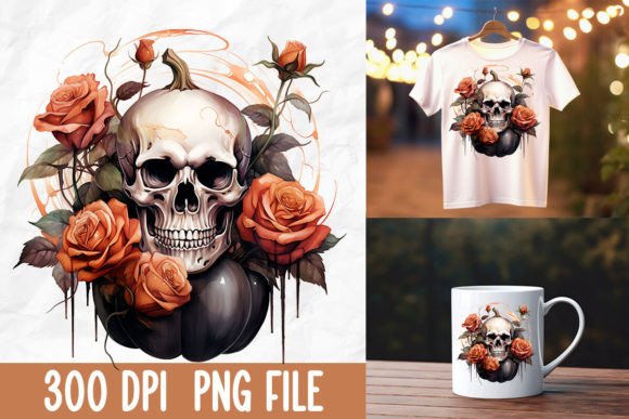 Download Grunge Gothic Retro Halloween Skull Rose - Halloween Collection