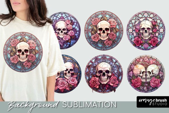 Download Stained Glass Halloween Skull Round PNG - Halloween Collection