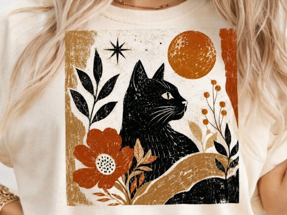 Download Black Cat Floral PNG Boho Halloween Png - Halloween Collection