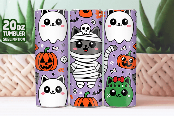 Download Halloween Cat Pattern Tumbler Wrap Png - Halloween Collection
