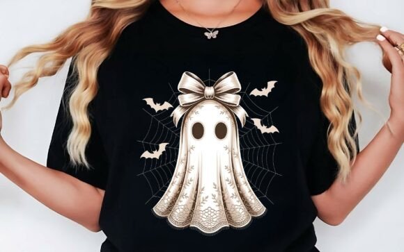 Download Vintage Lace Ghost Halloween T-shirt PNG - Halloween Collection