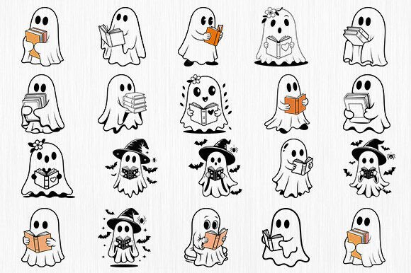 Download Ghost Reading Book Bundle, Halloween SVG - Halloween Collection