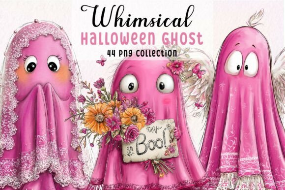 Download Whimsical Halloween Pink Ghost Clipart - Halloween Collection