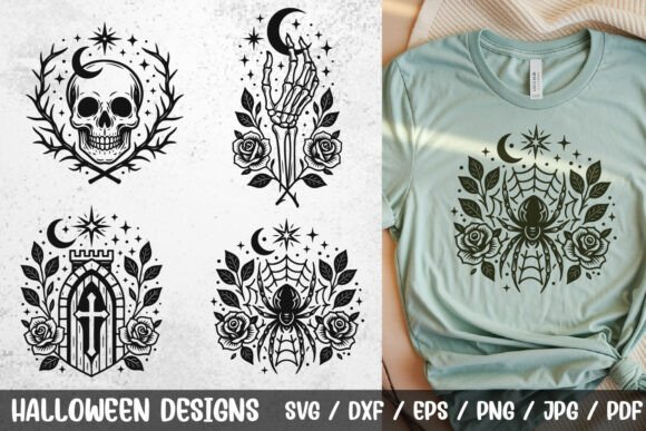 Download Gothic Halloween Skull &amp; Spider Web SVG - Web svg Collection